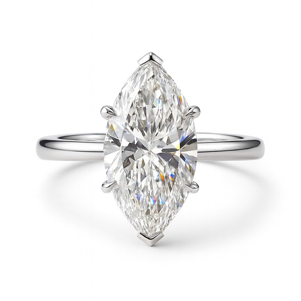 1.5 Carat Lab-Grown Marquise Diamond Solitaire Engagement Ring - 18k White Gold