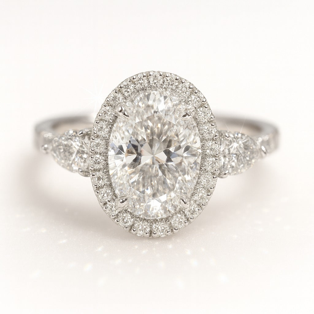 1.5 Carat Lab-Grown Oval Diamond Trilogy Engagement Ring