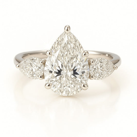 1.5 Carat Lab-Grown Pear Diamond Trilogy Engagement Ring - 18k White Gold