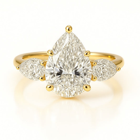 1.5 Carat Lab-Grown Pear Diamond Trilogy Engagement Ring - 18k White Gold