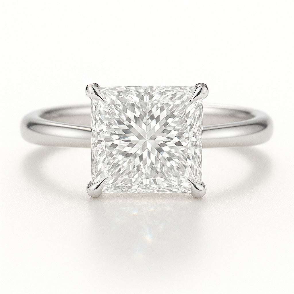 1.5 Carat Lab-Grown Princess Diamond Solitaire Engagement Ring - 18k Yellow Gold