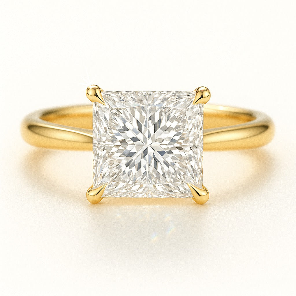 1.5 Carat Lab-Grown Princess Diamond Solitaire Engagement Ring - 18k Yellow Gold