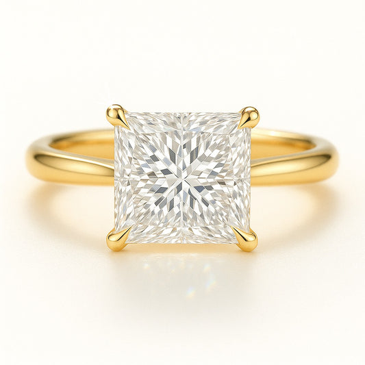 1.5 Carat Lab-Grown Princess Diamond Solitaire Engagement Ring - 18k Yellow Gold