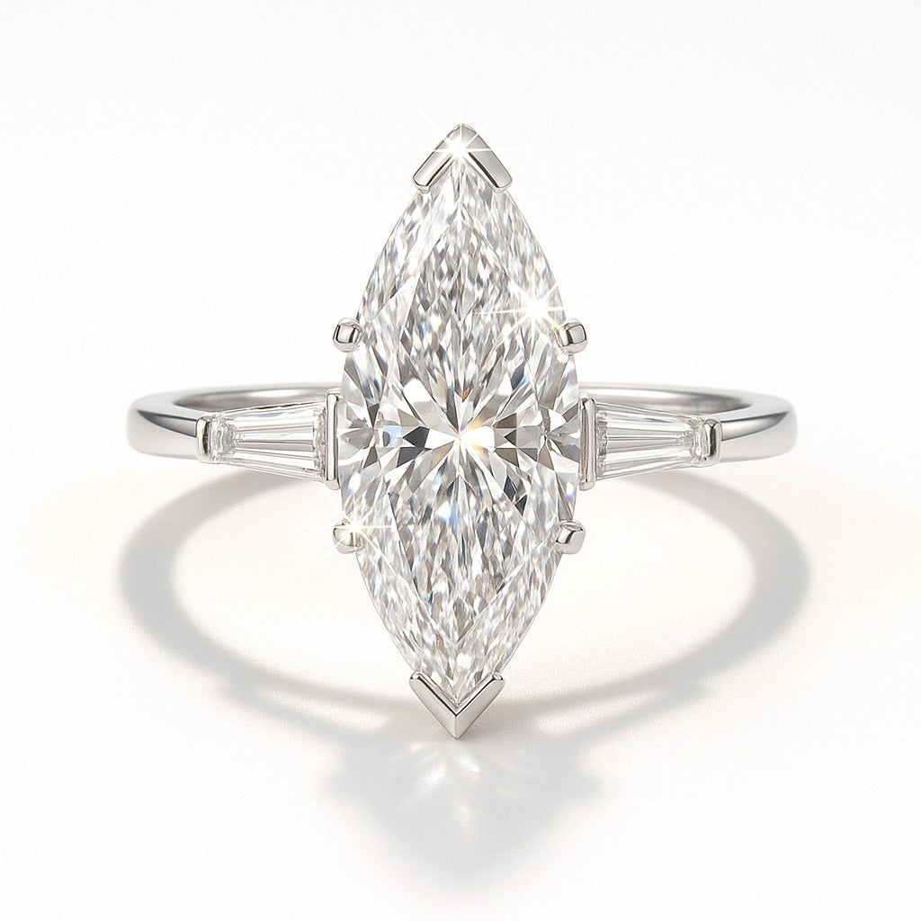 1.5 Carat Lab-Grown Trilogy Engagement Ring – Marquise Diamond - 18k White Gold