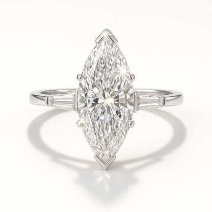 1.5 Carat Lab-Grown Trilogy Engagement Ring – Marquise Diamond - 18k White Gold