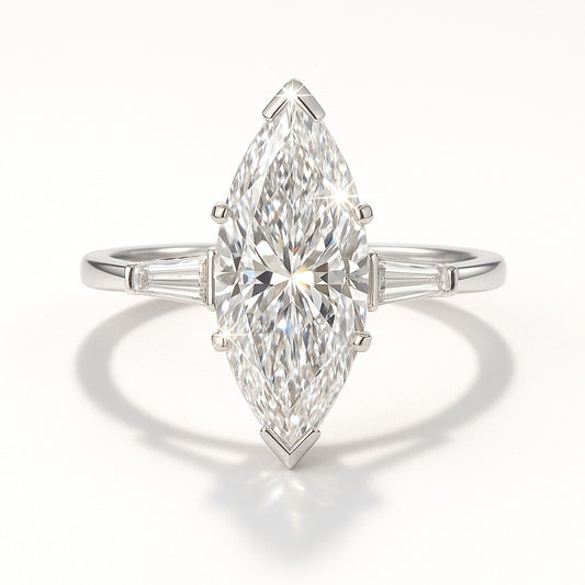 1.5 Carat Lab-Grown Trilogy Engagement Ring – Marquise Diamond - 18k White Gold