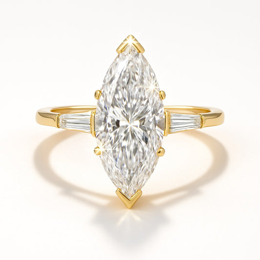 1.5 Carat Lab-Grown Trilogy Engagement Ring – Marquise Diamond - 18k White Gold