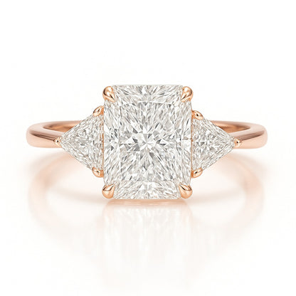 1.5 Carat Lab-Grown Trilogy Engagement Ring with Radiant Diamond 18K Yellow Gold