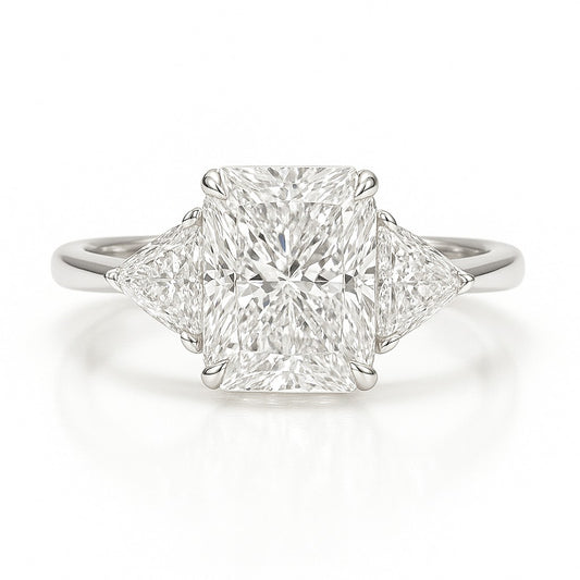 1.5 Carat Lab-Grown Trilogy Engagement Ring with Radiant Diamond 18K Yellow Gold