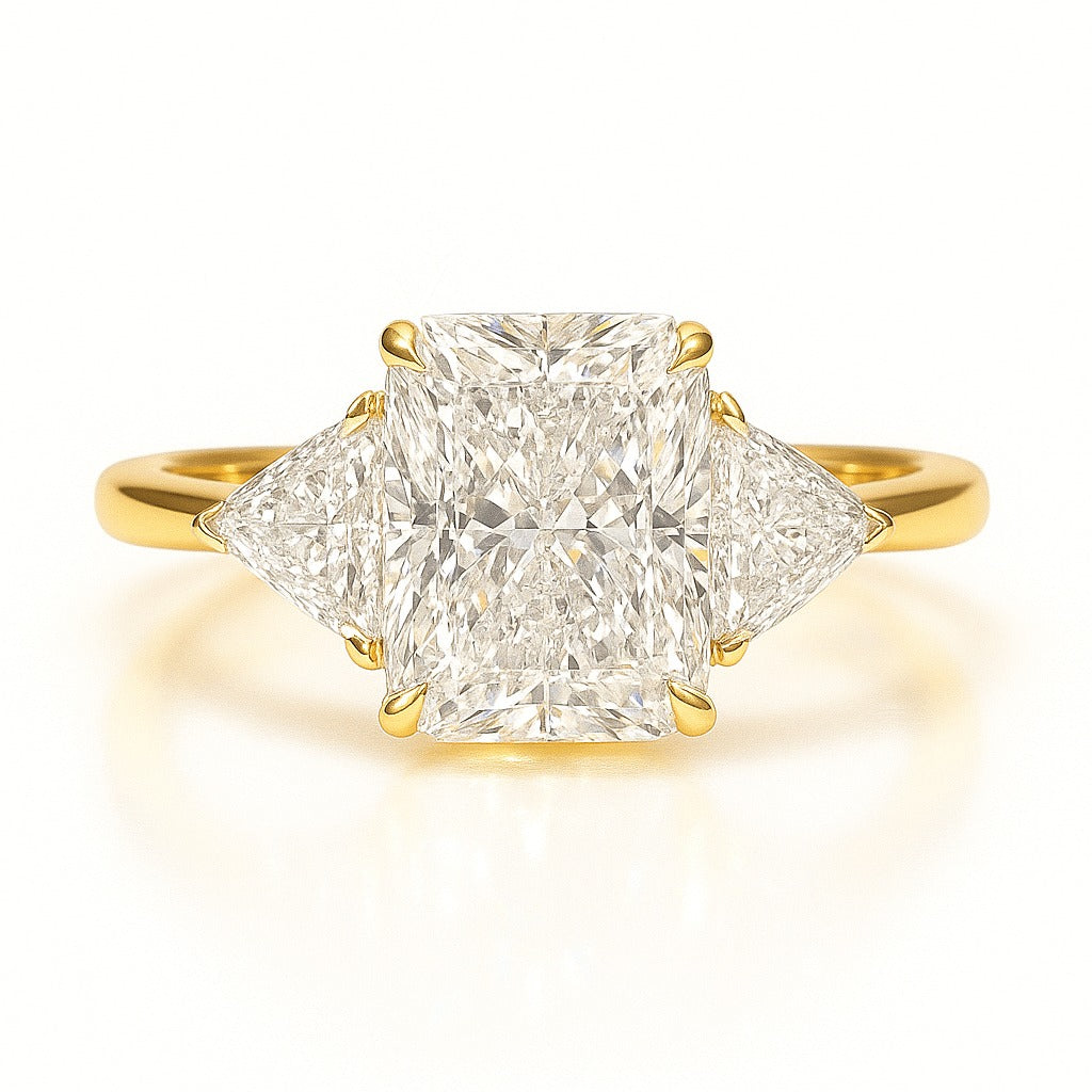 1.5 Carat Lab-Grown Trilogy Engagement Ring with Radiant Diamond 18K Yellow Gold