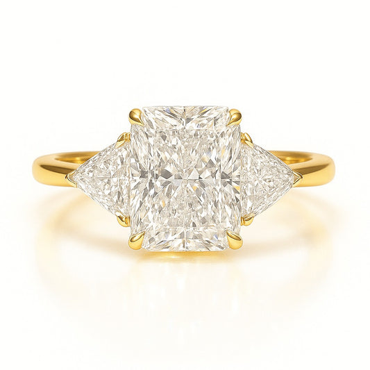 1.5 Carat Lab-Grown Trilogy Engagement Ring with Radiant Diamond 18K Yellow Gold
