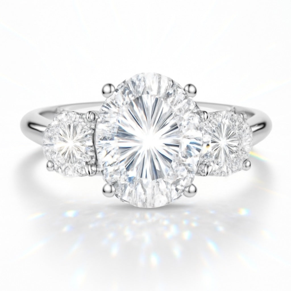 1.5 Carat Oval Lab-Grown Diamond Trilogy Engagement Ring