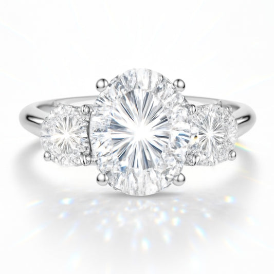 1.5 Carat Oval Lab-Grown Diamond Trilogy Engagement Ring