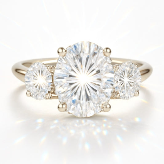 1.5 Carat Oval Lab-Grown Diamond Trilogy Engagement Ring