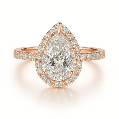 1.5 Carat Pear Lab-Grown Diamond Halo Engagement Ring - 18k White Gold