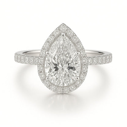 1.5 Carat Pear Lab-Grown Diamond Halo Engagement Ring - 18k White Gold