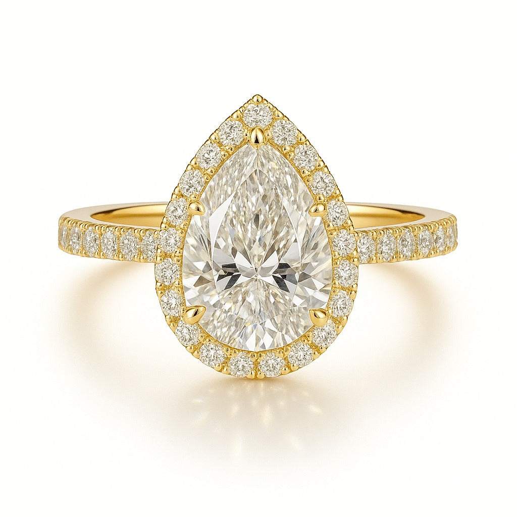 1.5 Carat Pear Lab-Grown Diamond Halo Engagement Ring - 18k White Gold