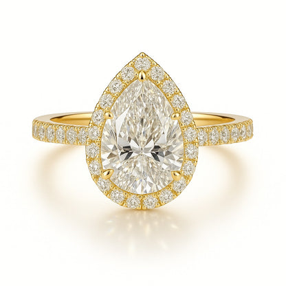 1.5 Carat Pear Lab-Grown Diamond Halo Engagement Ring - 18k White Gold