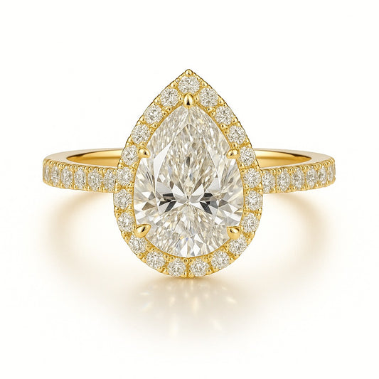 1.5 Carat Pear Lab-Grown Diamond Halo Engagement Ring - 18k White Gold