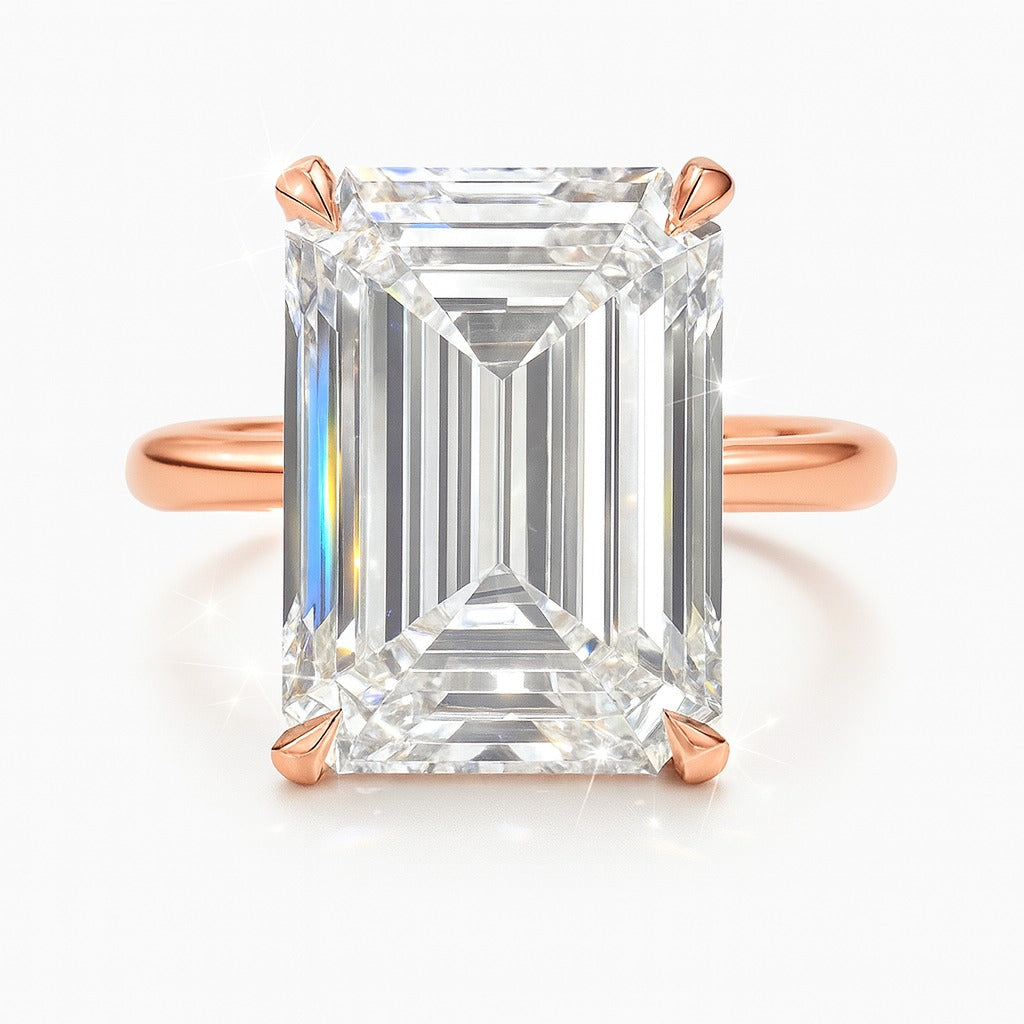 10 Carat Lab-Grown Emerald Cut Diamond Solitaire Engagement Ring - 18K White Gold