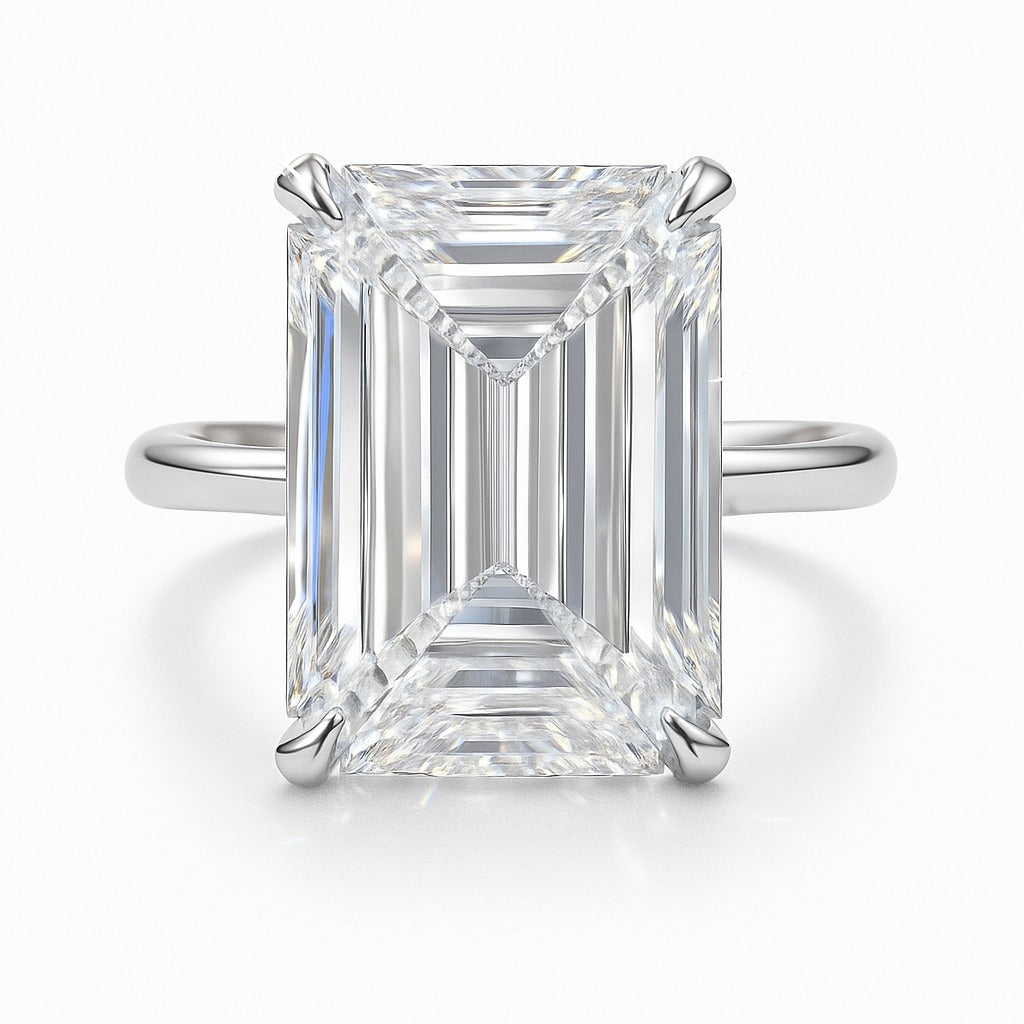 10 Carat Lab-Grown Emerald Cut Diamond Solitaire Engagement Ring - 18K White Gold