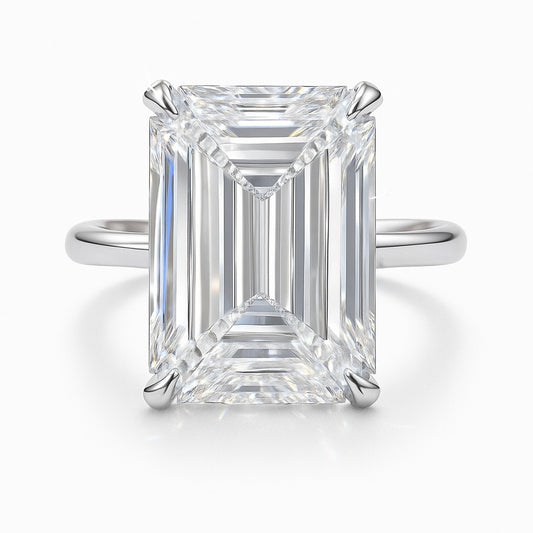 10 Carat Lab-Grown Emerald Cut Diamond Solitaire Engagement Ring - 18K White Gold