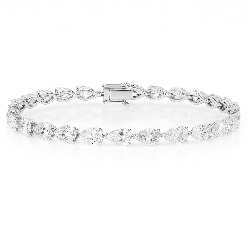 10ct Lab-Grown Pear Diamond Tennis Bracelet in 18K White Gold
