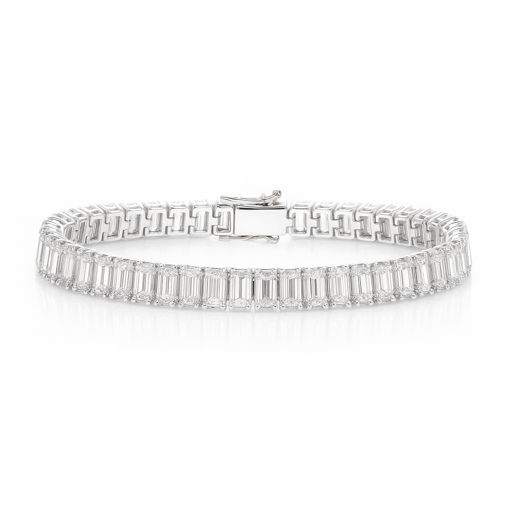 15ct Lab-Grown Emerald Cut Diamond Tennis Bracelet in White Gold