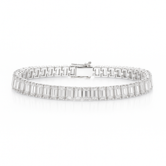 15ct Lab-Grown Emerald Cut Diamond Tennis Bracelet in White Gold