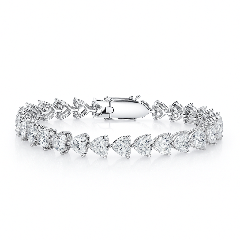 15ct Lab-Grown Heart Diamond Tennis Bracelet in White Gold