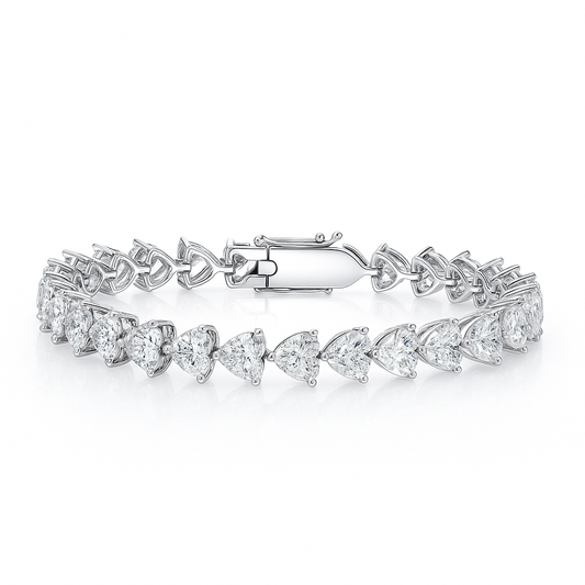 15ct Lab-Grown Heart Diamond Tennis Bracelet in White Gold