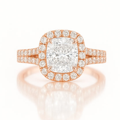 1 Carat Cushion Cut Lab-Grown Halo Engagement Ring 18k White Gold