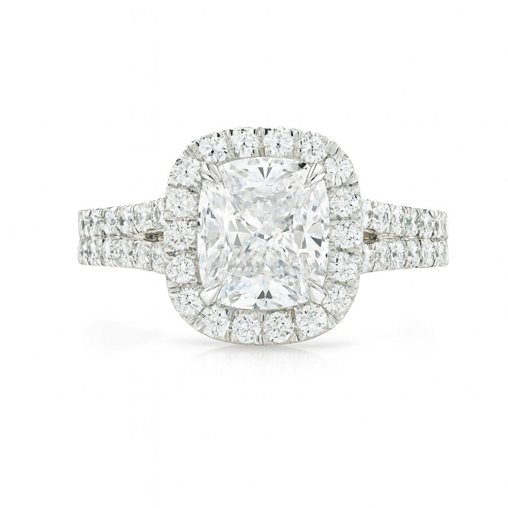 1 Carat Cushion Cut Lab-Grown Halo Engagement Ring 18k White Gold