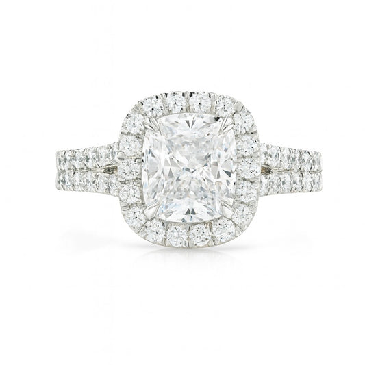 1 Carat Cushion Cut Lab-Grown Halo Engagement Ring 18k White Gold