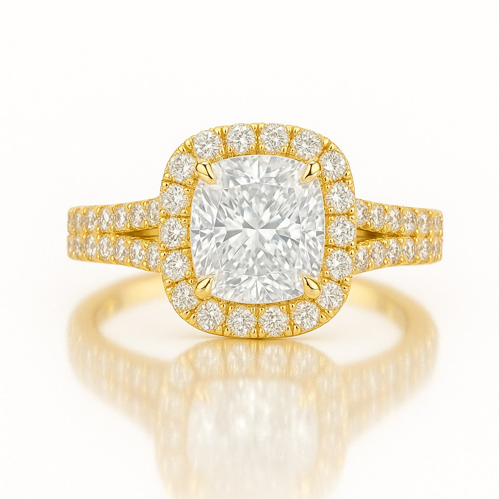 1 Carat Cushion Cut Lab-Grown Halo Engagement Ring 18k White Gold