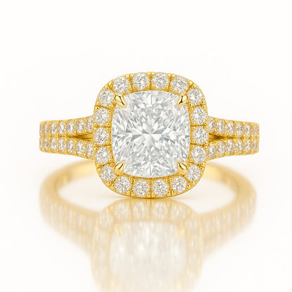 1 Carat Cushion Cut Lab-Grown Halo Engagement Ring 18k White Gold