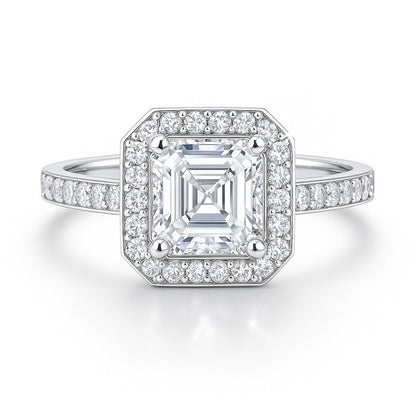 1 Carat Lab-Grown Asscher  Diamond Halo Engagement Ring - 18k Yellow Gold