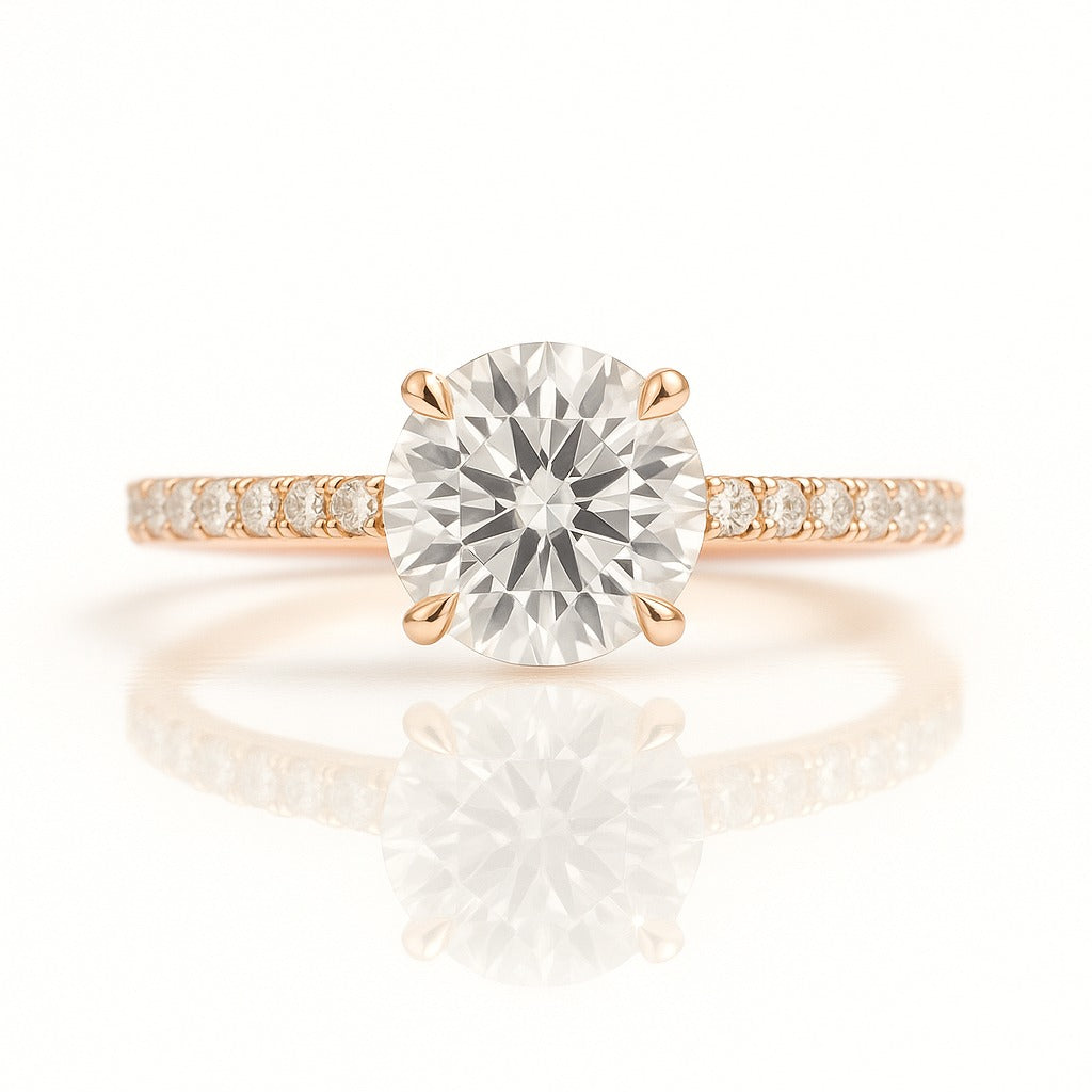 1 Carat Lab-Grown Diamond Engagement Ring with Band – Round Cut