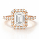 1 Carat Lab-Grown Emerald-Cut Diamond Halo Engagement Ring - 18k White Gold