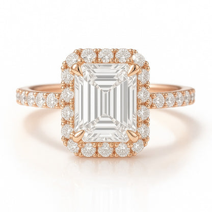 1 Carat Lab-Grown Emerald-Cut Diamond Halo Engagement Ring - 18k White Gold