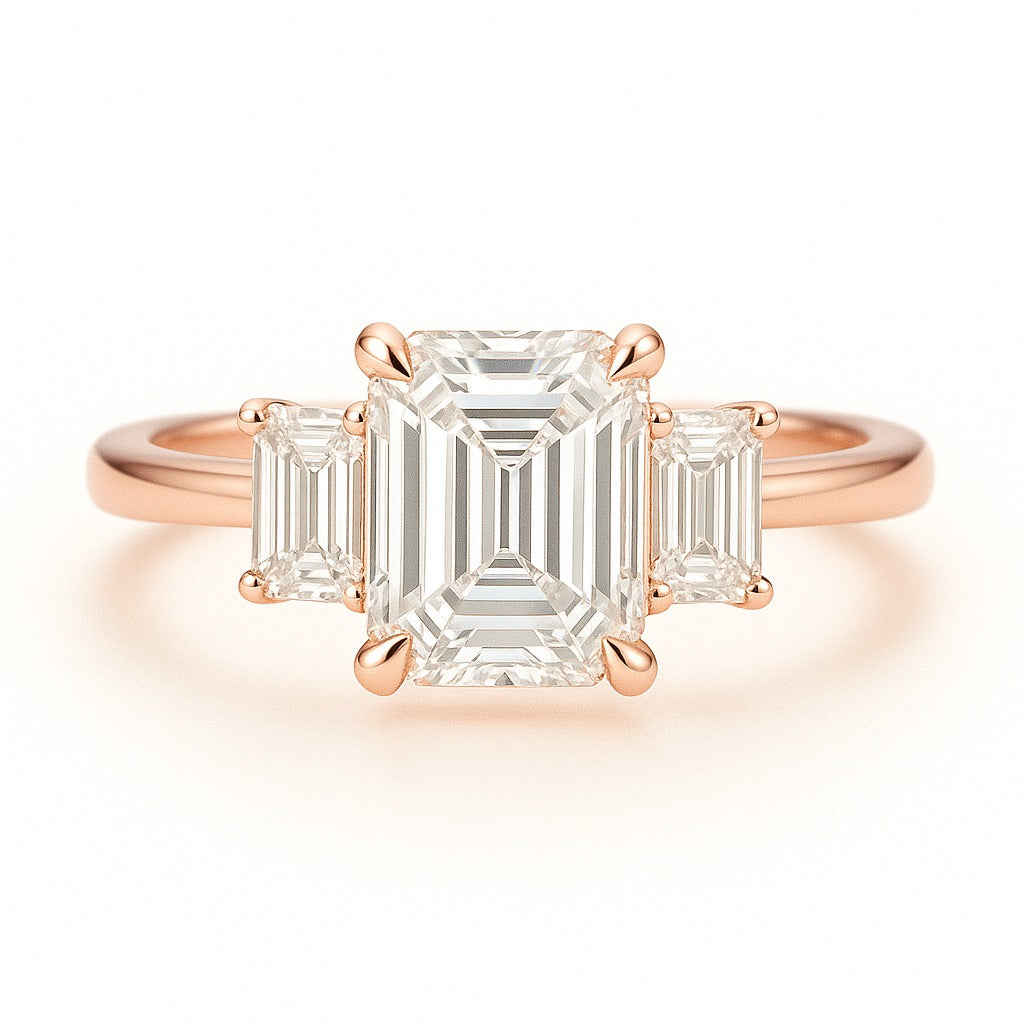 1 Carat Lab-Grown Emerald-Cut Trilogy Engagement Ring - 18k White Gold