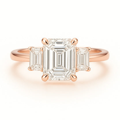 1 Carat Lab-Grown Emerald-Cut Trilogy Engagement Ring - 18k White Gold