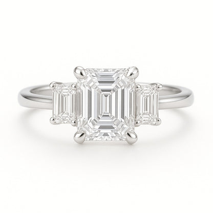 1 Carat Lab-Grown Emerald-Cut Trilogy Engagement Ring - 18k White Gold