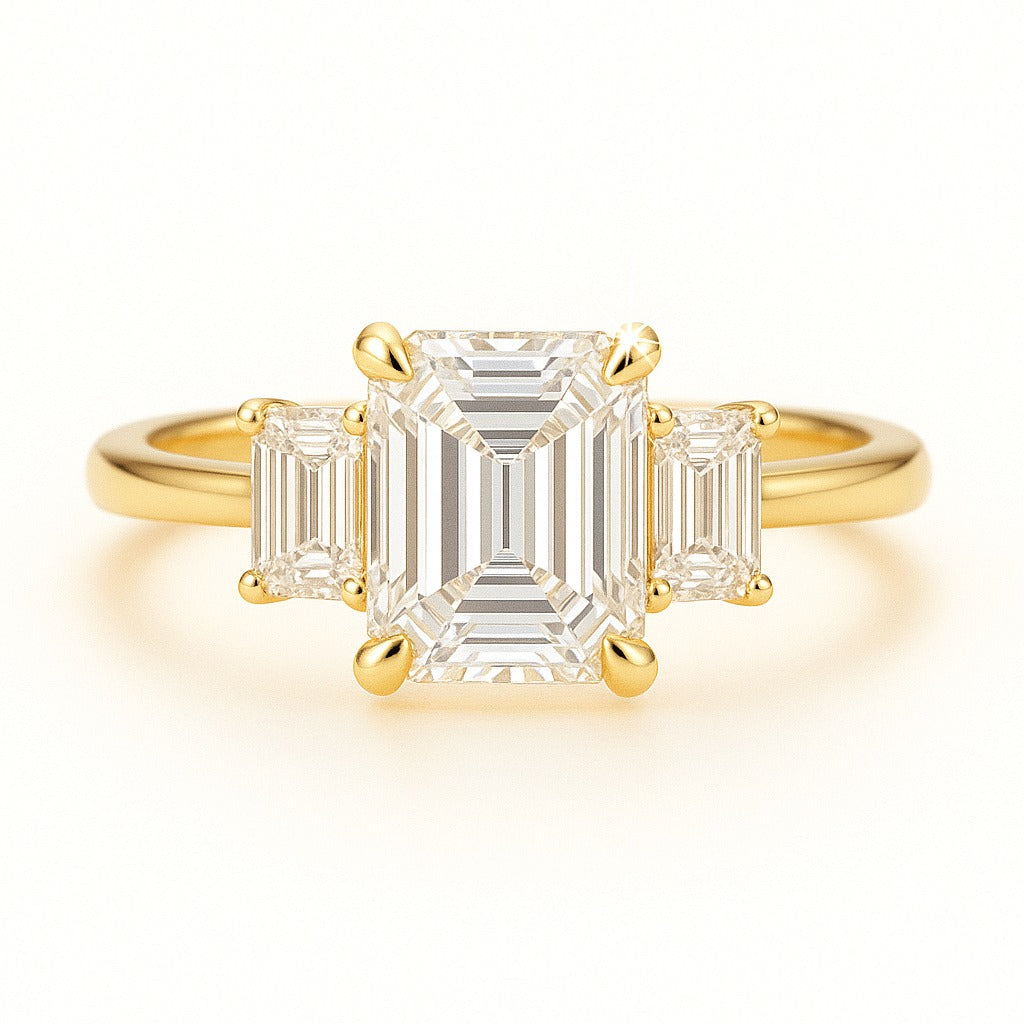 1 Carat Lab-Grown Emerald-Cut Trilogy Engagement Ring - 18k White Gold