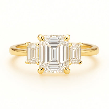 1 Carat Lab-Grown Emerald-Cut Trilogy Engagement Ring - 18k White Gold