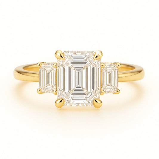 1 Carat Lab-Grown Emerald-Cut Trilogy Engagement Ring - 18k White Gold