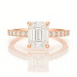 1 Carat Lab-Grown Emerald Cut Diamond Band Engagement Ring - 18k White Gold