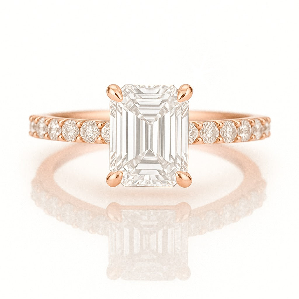 1 Carat Lab-Grown Emerald Cut Diamond Band Engagement Ring - 18k White Gold