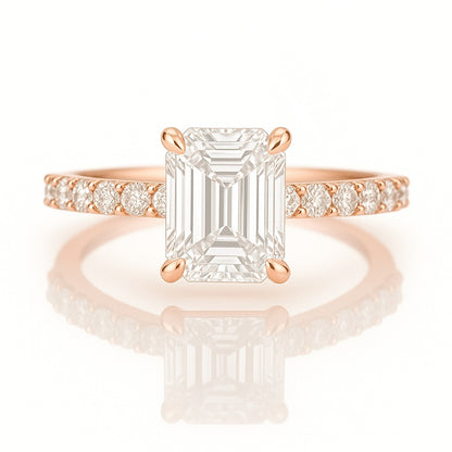 1 Carat Lab-Grown Emerald Cut Diamond Band Engagement Ring - 18k White Gold