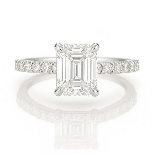 1 Carat Lab-Grown Emerald Cut Diamond Band Engagement Ring - 18k White Gold